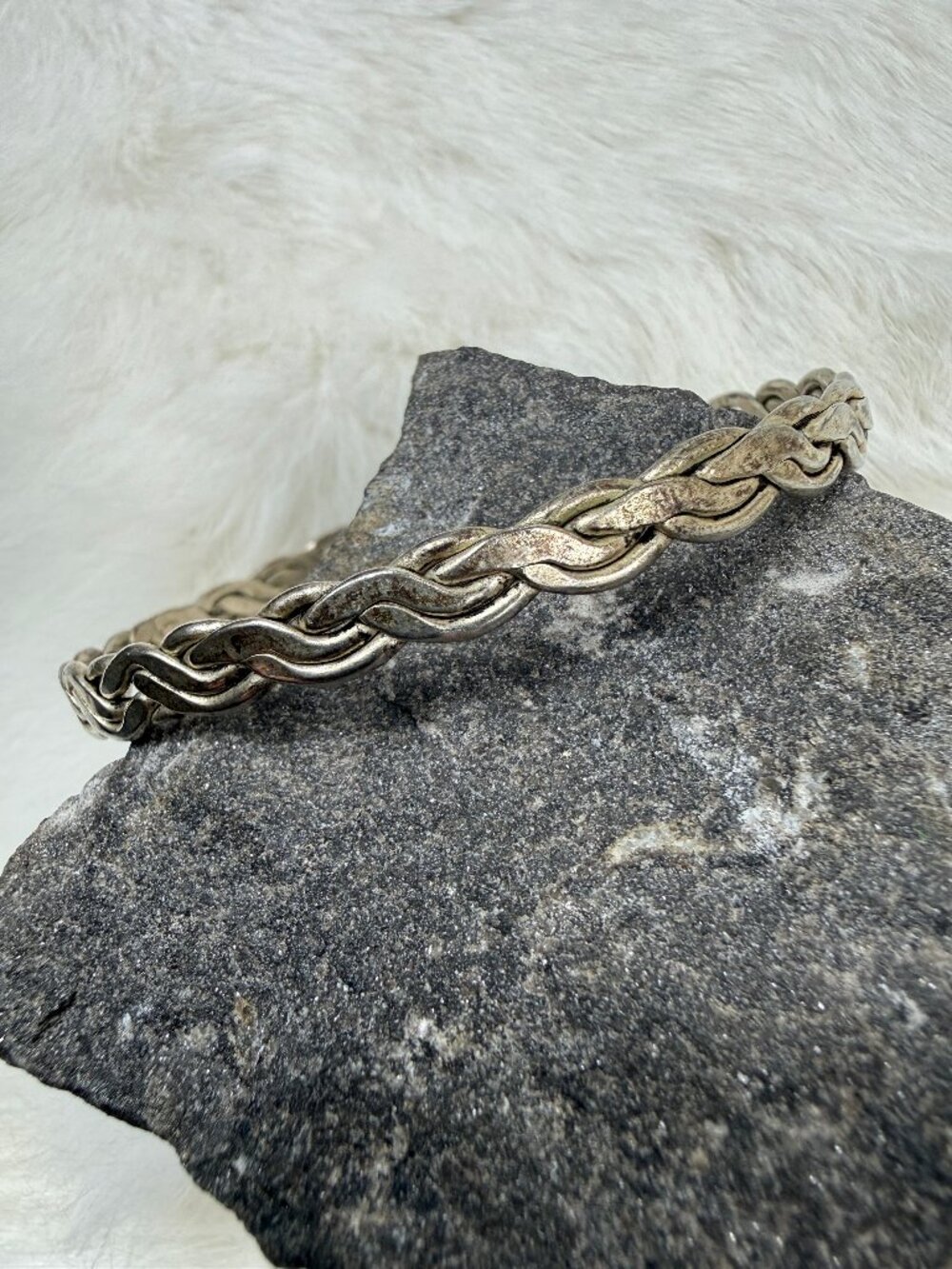 Vintage Taxco Braided Sterling Silver Bangle Bracelet
